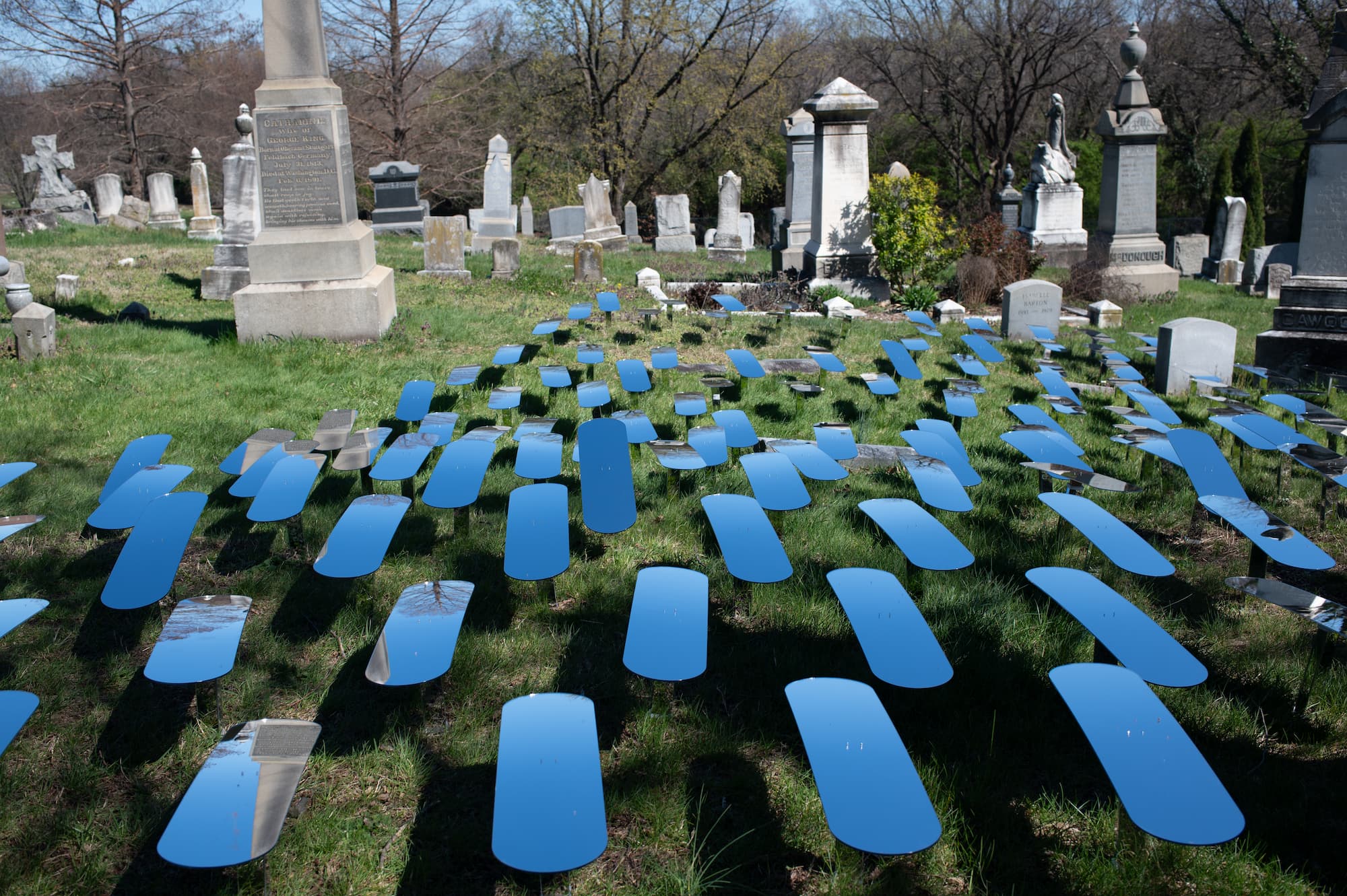 Hovering boards in a cemetary